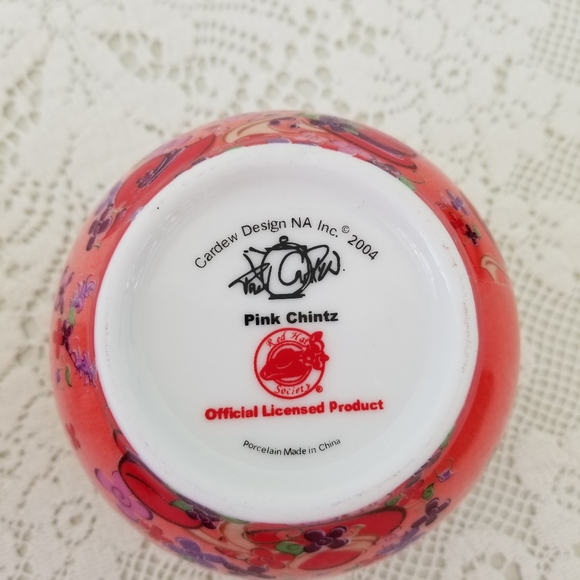 Red Hat Society Paul Cardew Pink Chintz 2004 Porcelain Creamer And Sugar Bowl - Picture 7 of 10